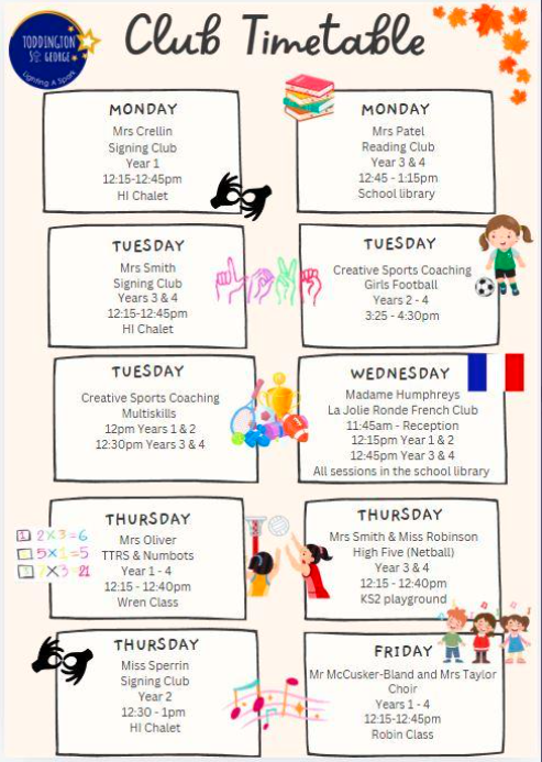 Club Timetable Autumn 2024